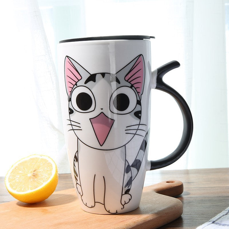Tazza da caffè in ceramica simpatico gatto con coperchio Tazze per animali di grande capacità da 600 ml Bicchieri creativi Caffè Tazze da tè Regali novità Tazza di latte - Gufetto Brand