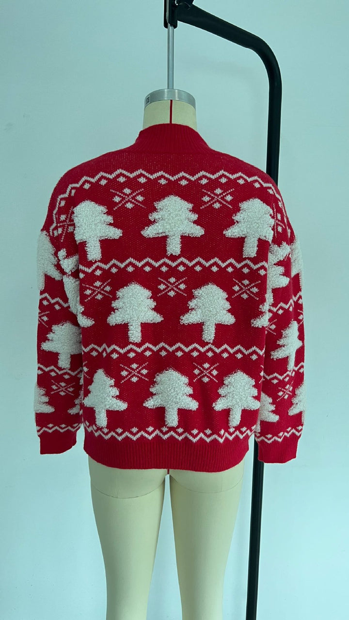 Maglione a maniche lunghe ricamato con asciugamano natalizio a mezzo dolcevita da donna - Gufetto Brand