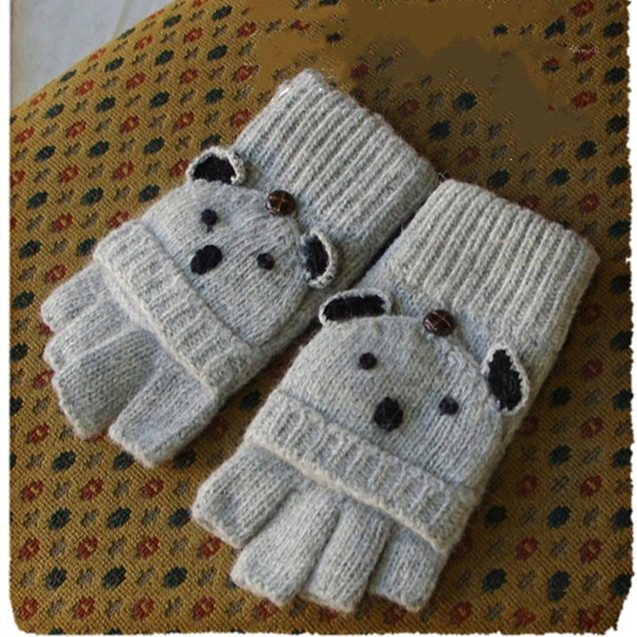 Mori Girl Lolita Kawaii Mezze Dita Cartoon Lovely Bear Lion Guanti di lana invernali Caldi - Gufetto Brand