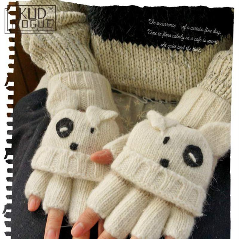 Mori Girl Lolita Kawaii Mezze Dita Cartoon Lovely Bear Lion Guanti di lana invernali Caldi - Gufetto Brand