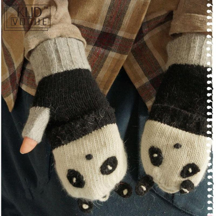 Mori Girl Lolita Kawaii Mezze Dita Cartoon Lovely Bear Lion Guanti di lana invernali Caldi - Gufetto Brand
