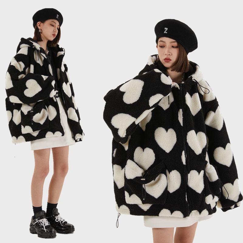 Giacca invernale imbottita in pelliccia di coniglio stampata Harajuku Love High Street per uomo e donna Giacca in cotone con cappuccio per studenti stile Hong Kong - Gufetto Brand