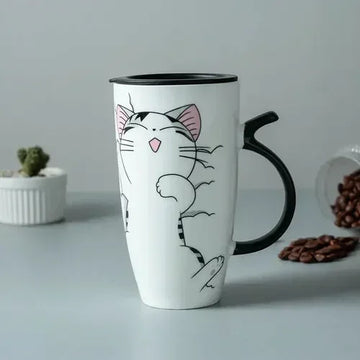 Tazza da caffè in ceramica per gatti carini da 600 ml con coperchio