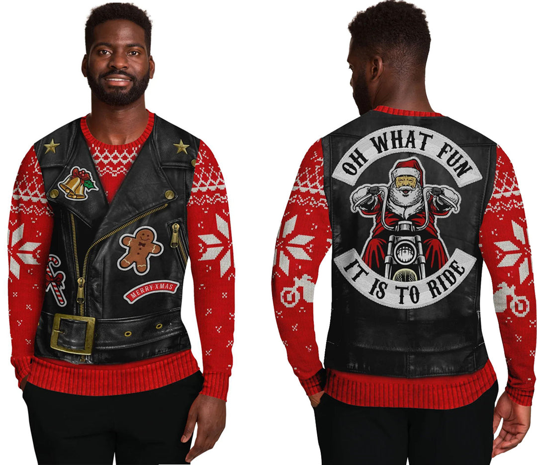 Nuovo maglione girocollo da uomo natalizio in due pezzi finto stampato in 3D - Gufetto Brand