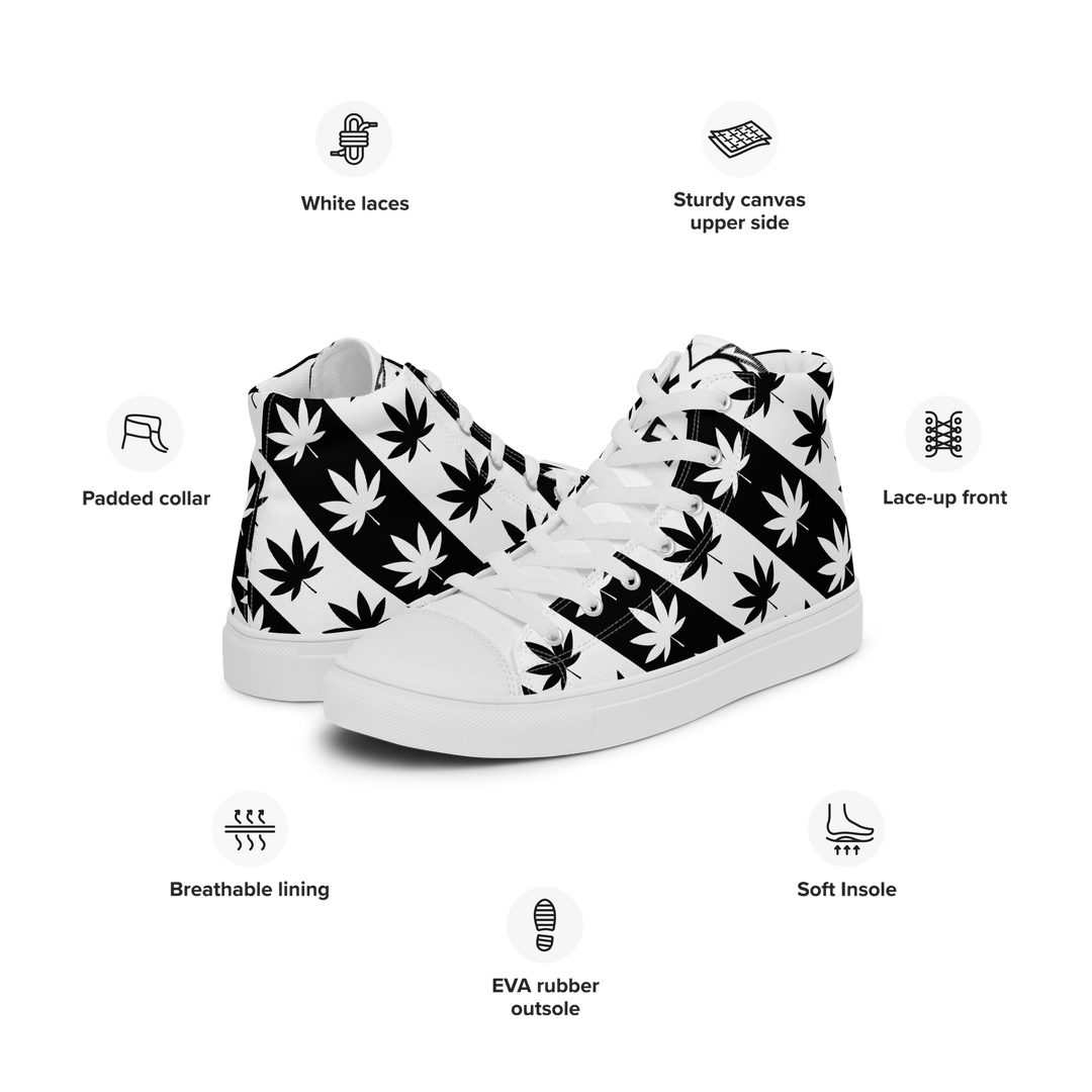 Sneakers alte in tela da uomo CANNABIS B/W - Gufetto Brand