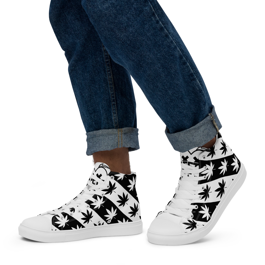 Sneakers alte in tela da uomo CANNABIS B/W - Gufetto Brand