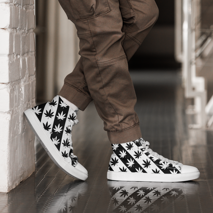 Sneakers alte in tela da uomo CANNABIS B/W - Gufetto Brand