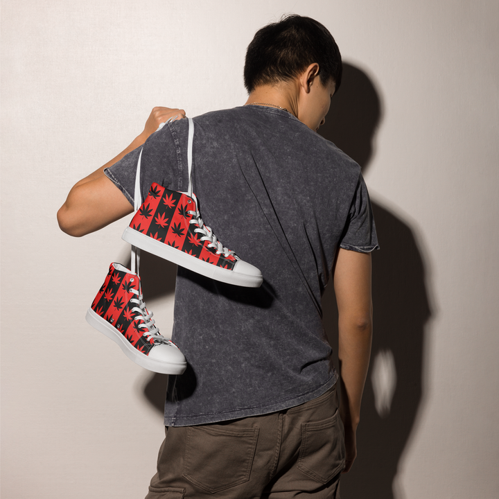 Sneakers alte in tela da uomo CANNABIS ROSSE - Gufetto Brand
