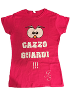 T-shirt Donna (Cazzo Guardi!) Bianca Rosa Fucsia - Gufetto Brand