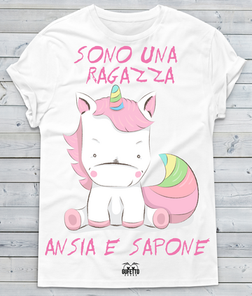 T-shirt Donna Sono una Ragazza Ansia e Sapone Unicorn