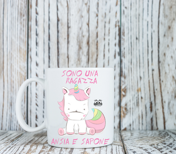 Tazza Sono una ragazza Ansia e Sapone Unicorn