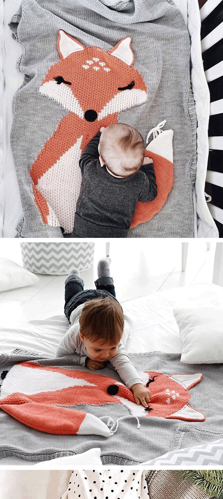 Coperta per bambini tridimensionale in maglia di volpe - Gufetto Brand 