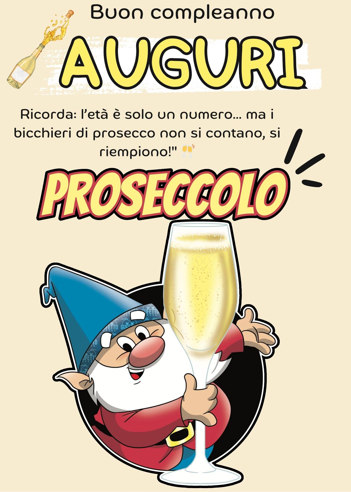 Biglietto Auguri PROSECCOLO ( Versione Digitale ) ( 12.7 x 17.78 cm ) - Gufetto Brand 