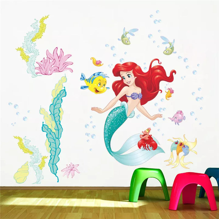 Cartoon princess Mermaid Ariel Princess  Fish Bubble Wall Stickers For Kids Room Home Decoration Diy Mural Art Girls Wall Decals - Gufetto Brand 
