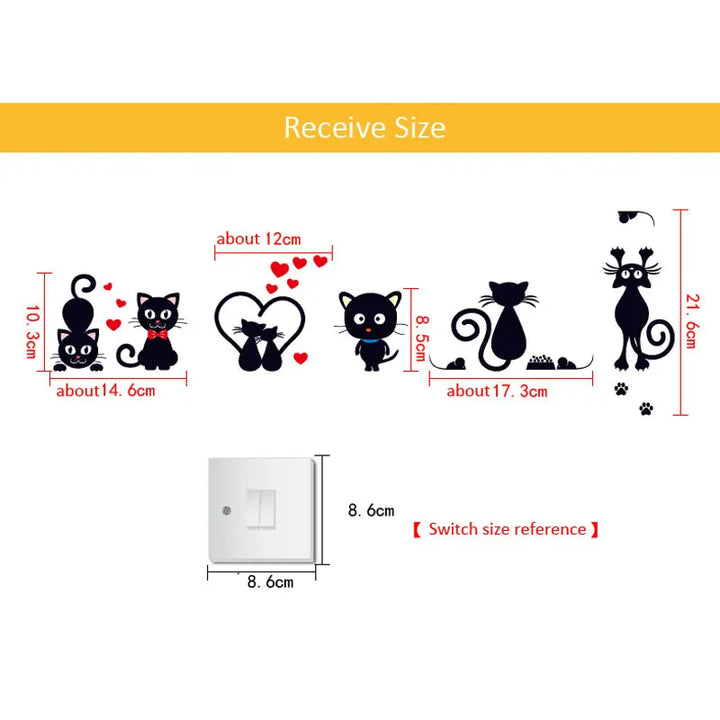 DIY Creative Black Cat Love Cartoon Removable Switch Stickers PVC Wall Sticker Vinyl Decals Home Decor Wallpaper Socket Paste - Gufetto Brand 