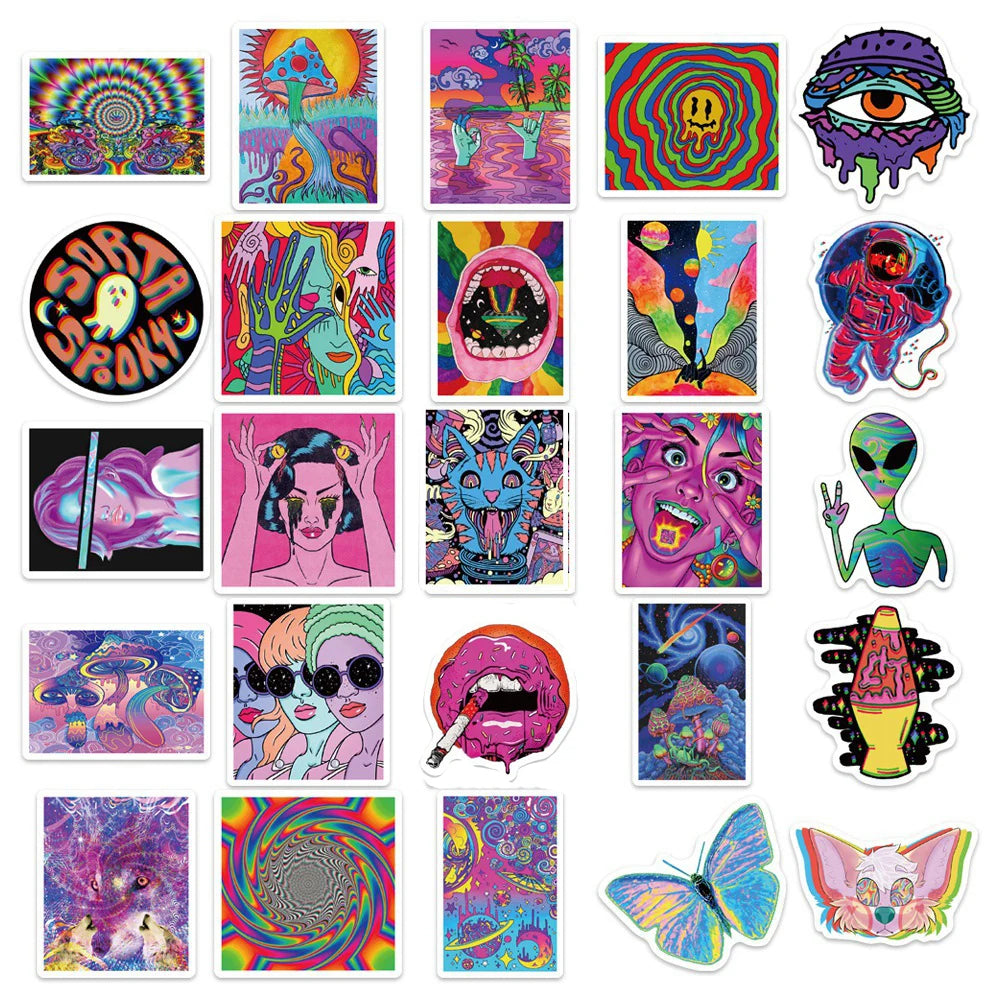 10/30/50PCS Cartoon Art Psychedelic Graffiti Stickers Aesthetic Luggage Laptop Guitar Phone Cool Waterproof Toy Sticker for Kids - Gufetto Brand 