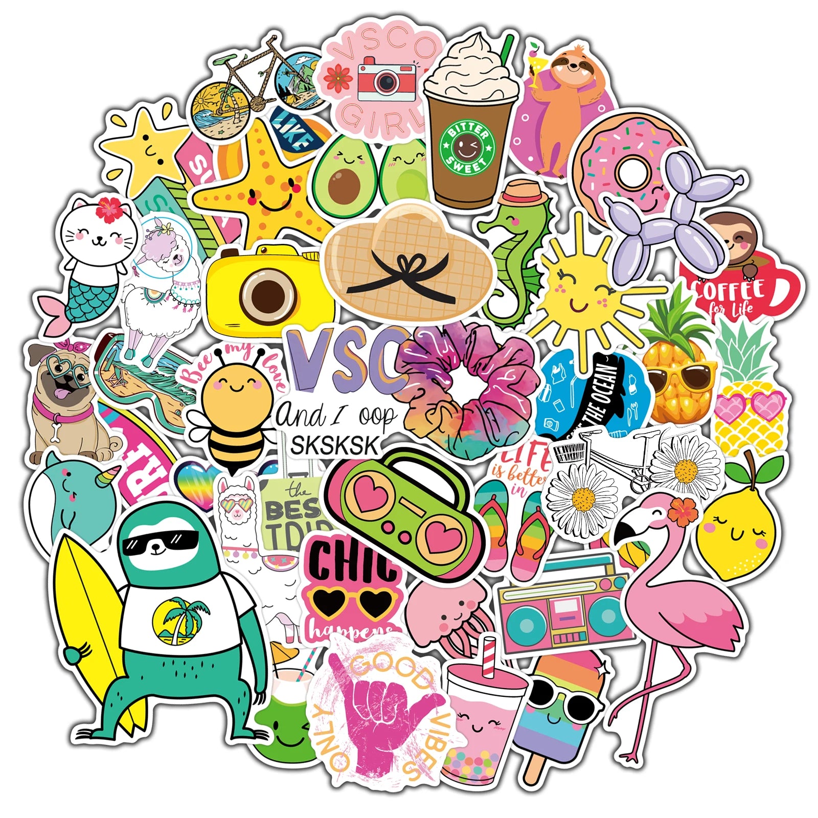 65 Pcs Cartoon Vsco Girl Stickers Pink Funny Anime Animals Sticker on Kids Laptop Water Bottle Scrapbook Bicycle Decal Pack Toy - Gufetto Brand 
