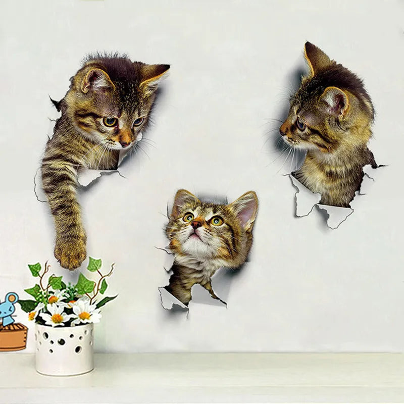 3D Cats Wall Sticker Hole View Bathroom Living Room Decoration Home Decor Animal Vinyl Decals Art Poster Cute Toilet Stickers - Gufetto Brand 