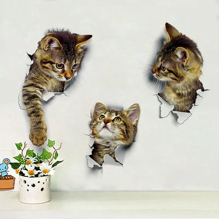 3D Cats Wall Sticker Hole View Bathroom Living Room Decoration Home Decor Animal Vinyl Decals Art Poster Cute Toilet Stickers - Gufetto Brand 