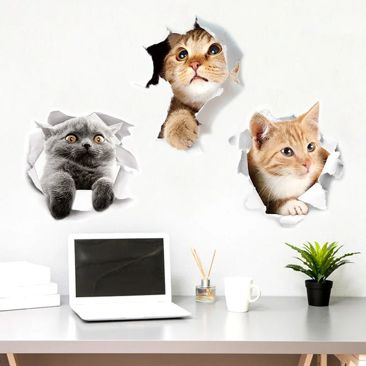 Cats 3D Wall Sticker Toilet Stickers Hole View Vivid Dogs Bathroom For Home Decoration Animals Vinyl Decals Art Wallpaper Poster - Gufetto Brand 