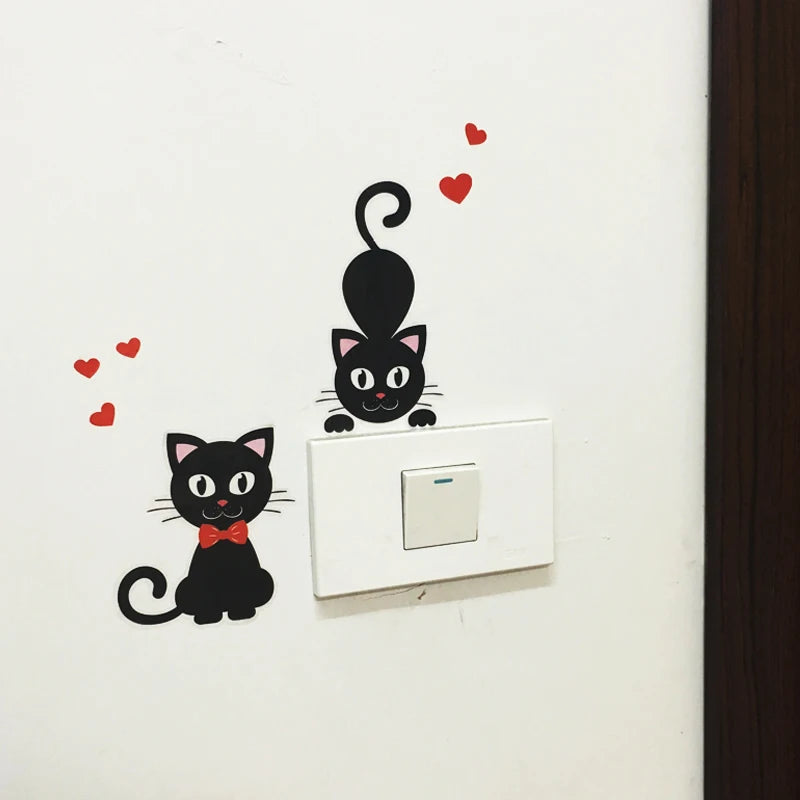 DIY Creative Black Cat Love Cartoon Removable Switch Stickers PVC Wall Sticker Vinyl Decals Home Decor Wallpaper Socket Paste - Gufetto Brand 