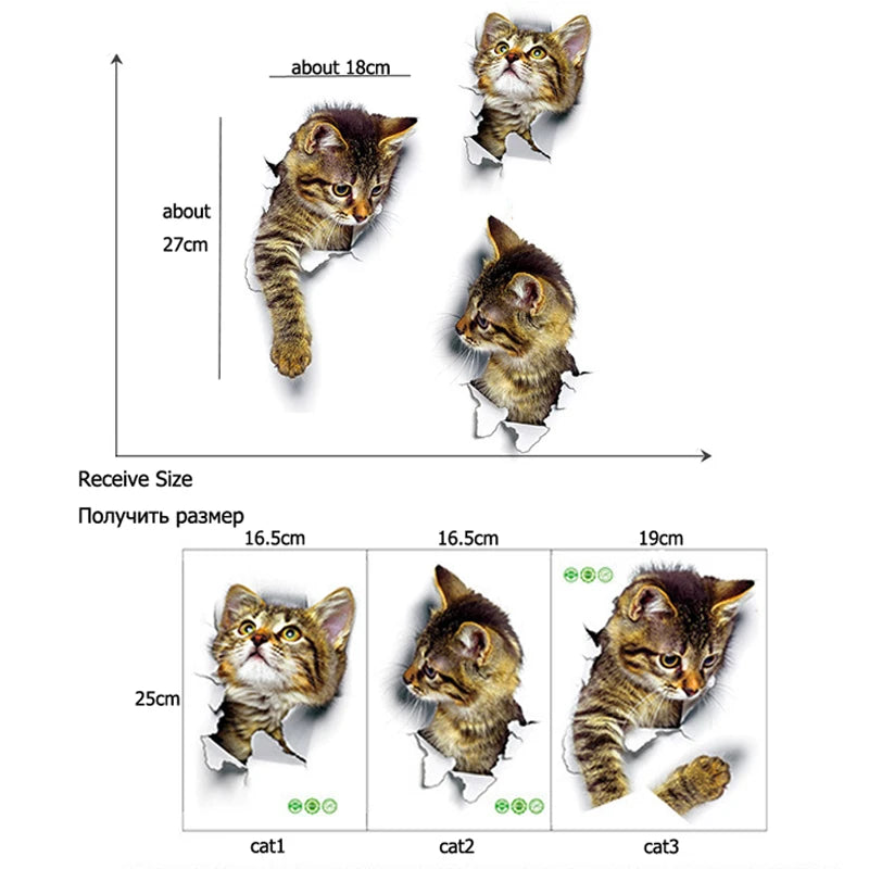 3D Cats Wall Sticker Hole View Bathroom Living Room Decoration Home Decor Animal Vinyl Decals Art Poster Cute Toilet Stickers - Gufetto Brand 