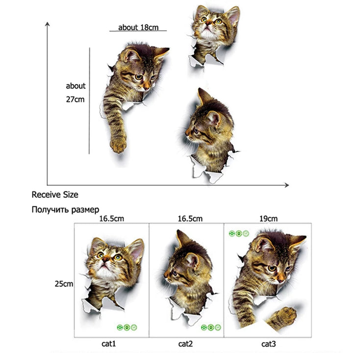 3D Cats Wall Sticker Hole View Bathroom Living Room Decoration Home Decor Animal Vinyl Decals Art Poster Cute Toilet Stickers - Gufetto Brand 