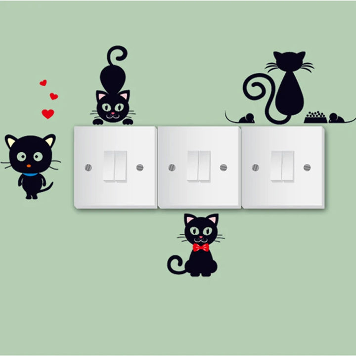 DIY Creative Black Cat Love Cartoon Removable Switch Stickers PVC Wall Sticker Vinyl Decals Home Decor Wallpaper Socket Paste - Gufetto Brand 