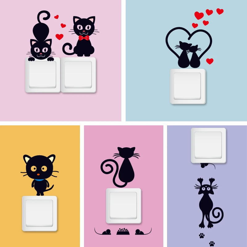 DIY Creative Black Cat Love Cartoon Removable Switch Stickers PVC Wall Sticker Vinyl Decals Home Decor Wallpaper Socket Paste - Gufetto Brand 