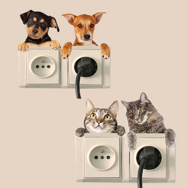 Very Cute 3D Cat And Dog Switch Stickers PVC Removable Wall Sticker Vinyl For Bedroom Living Room Home Decor Decals Socket Paste - Gufetto Brand 
