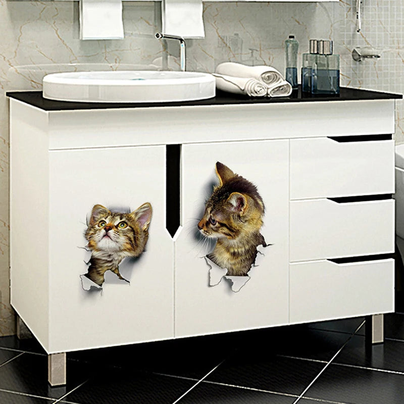 3D Cats Wall Sticker Hole View Bathroom Living Room Decoration Home Decor Animal Vinyl Decals Art Poster Cute Toilet Stickers - Gufetto Brand 