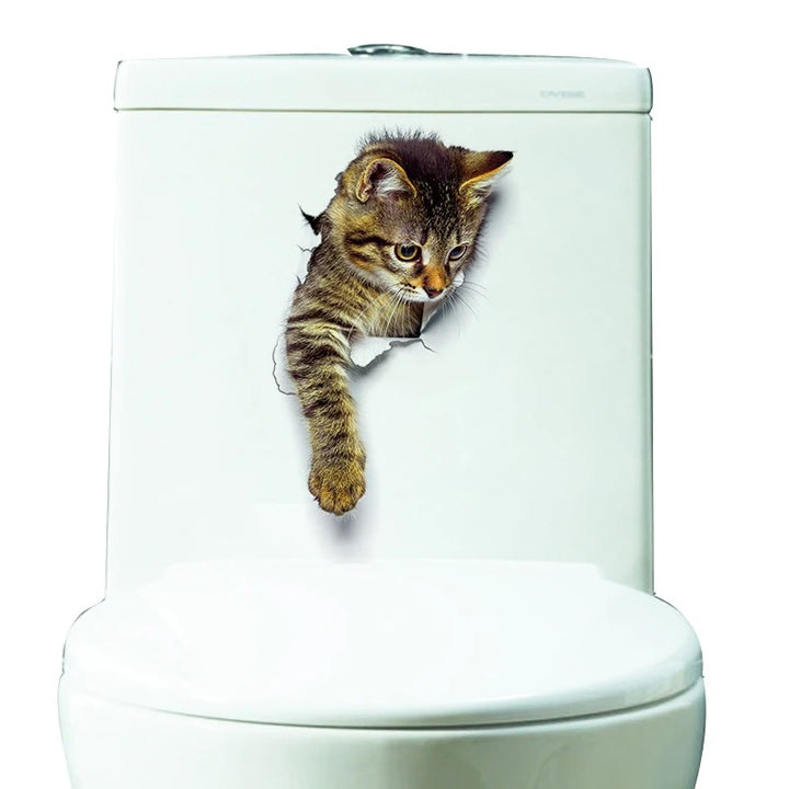 3D Cats Wall Sticker Hole View Bathroom Living Room Decoration Home Decor Animal Vinyl Decals Art Poster Cute Toilet Stickers - Gufetto Brand 