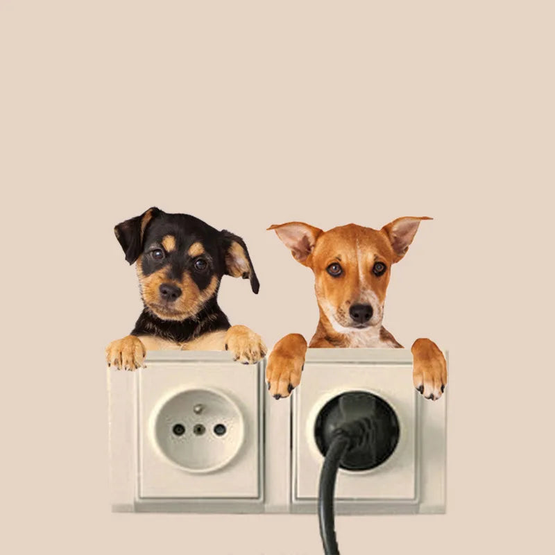 Very Cute 3D Cat And Dog Switch Stickers PVC Removable Wall Sticker Vinyl For Bedroom Living Room Home Decor Decals Socket Paste - Gufetto Brand 