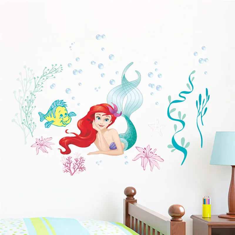 Cartoon princess Mermaid Ariel Princess  Fish Bubble Wall Stickers For Kids Room Home Decoration Diy Mural Art Girls Wall Decals - Gufetto Brand 