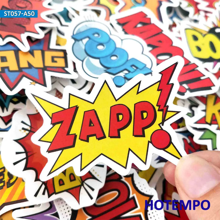 50pcs BAM POW WOW BOOM BANG OMG OOP Explosion Cloud Style Anime Slogan Stickers Pack for Phone Laptop Luggage Skateboard Sticker - Gufetto Brand 