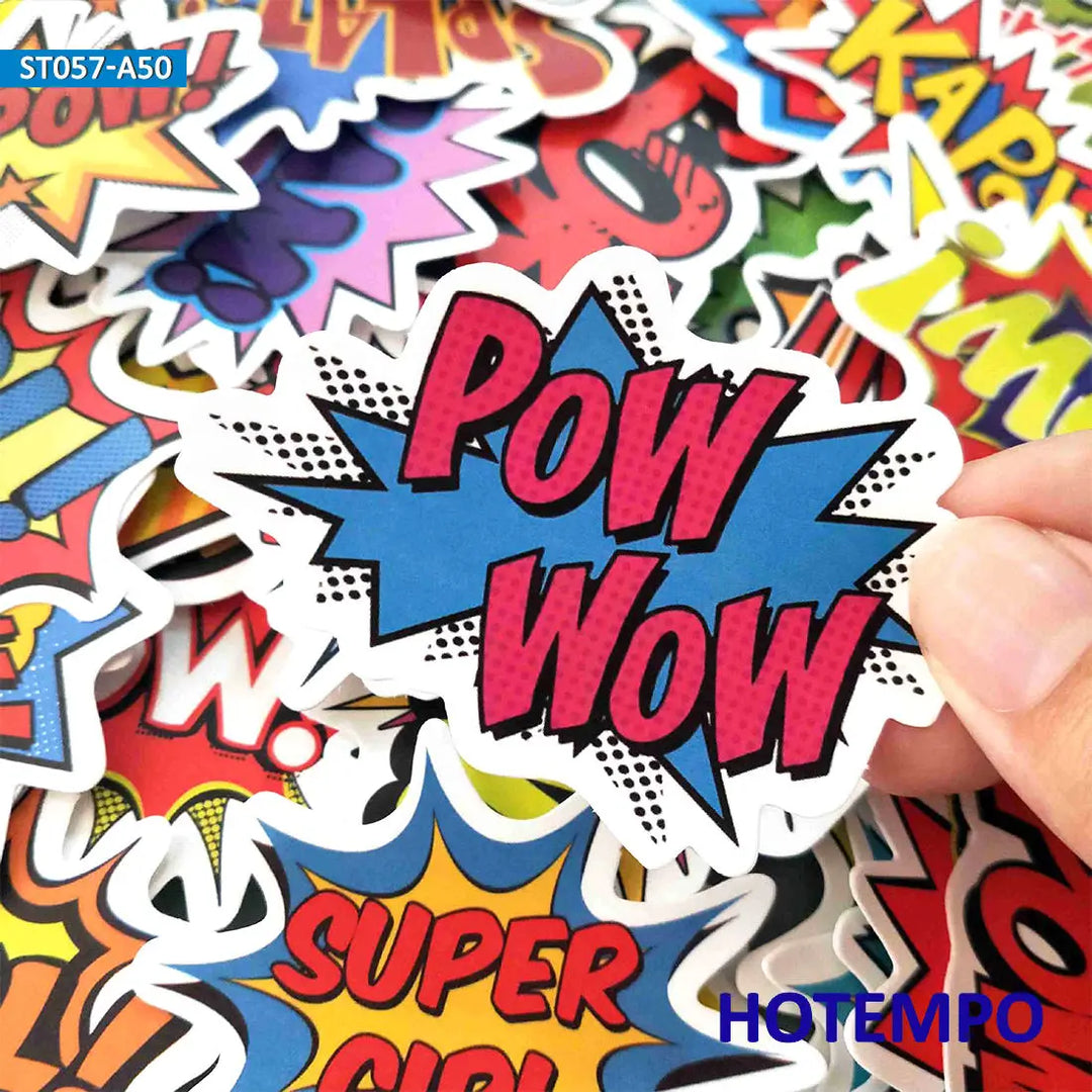 50pcs BAM POW WOW BOOM BANG OMG OOP Explosion Cloud Style Anime Slogan Stickers Pack for Phone Laptop Luggage Skateboard Sticker - Gufetto Brand 