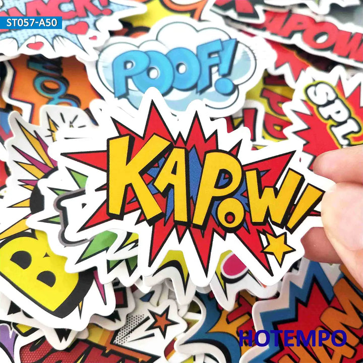 50pcs BAM POW WOW BOOM BANG OMG OOP Explosion Cloud Style Anime Slogan Stickers Pack for Phone Laptop Luggage Skateboard Sticker - Gufetto Brand 