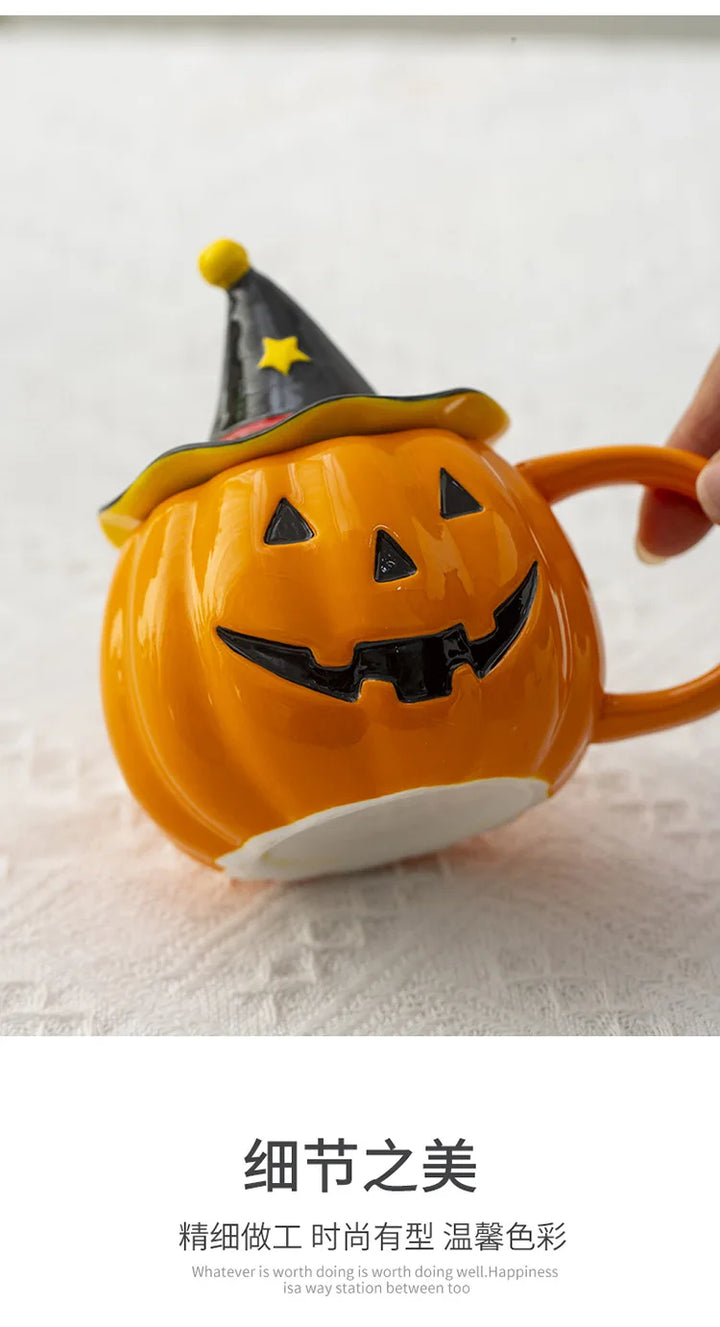 Divertenti tazza in ceramica Zucca con coperchio