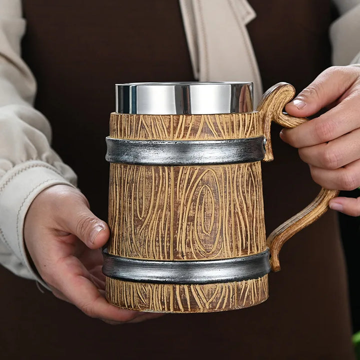Boccale di birra in legno 600ml Germania in Acciaio inossidabile 304 Taverna medievale