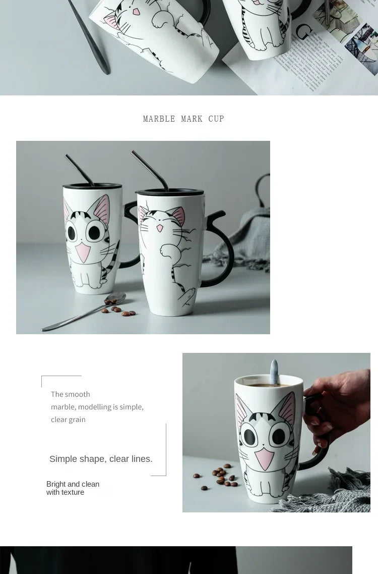 Tazza da caffè in ceramica per gatti carini da 600 ml con coperchio