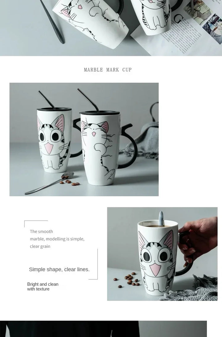 Tazza da caffè in ceramica per gatti carini da 600 ml con coperchio