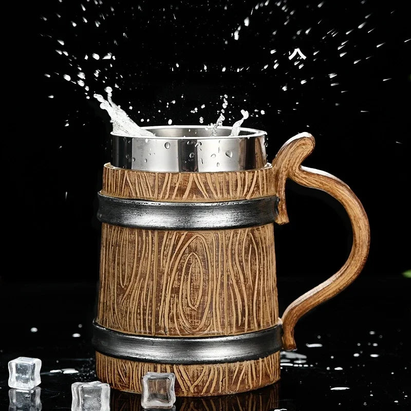 Boccale di birra in legno 600ml Germania in Acciaio inossidabile 304 Taverna medievale