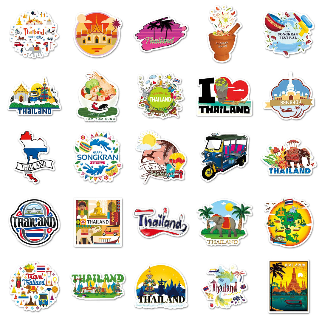 10/30/50PCS Thailand Travel Scenery Cartoon Stickers DIY Laptop Luggage Skateboard Graffiti Decals Fun for Kid Gift - Gufetto Brand 
