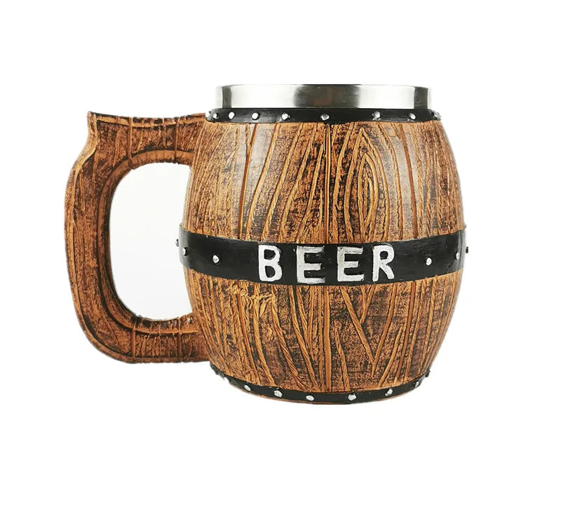 Boccale di birra in botte di legno tedesco in acciaio inossidabile