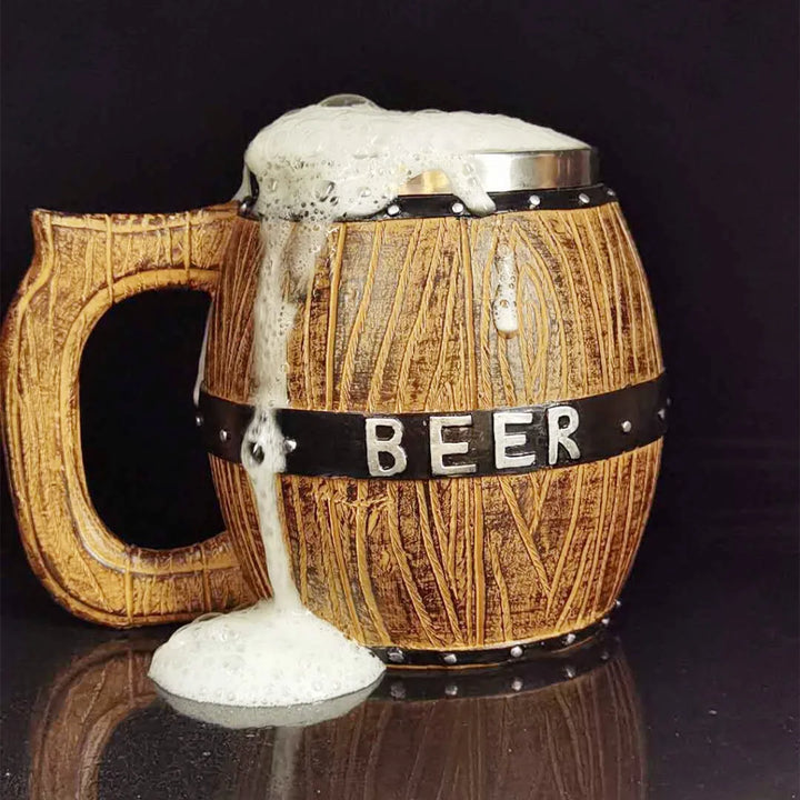 Boccale di birra in botte di legno tedesco in acciaio inossidabile