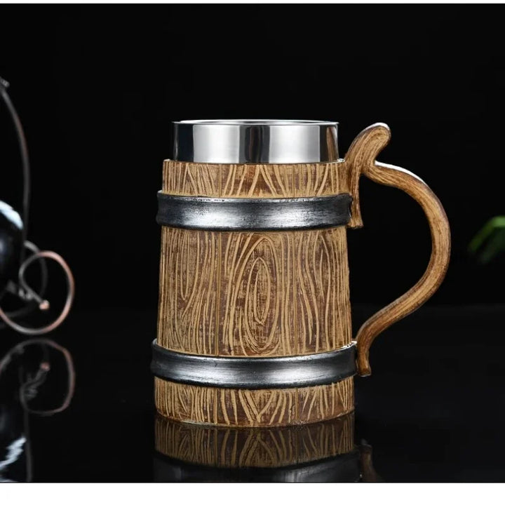 Boccale di birra in legno 600ml Germania in Acciaio inossidabile 304 Taverna medievale