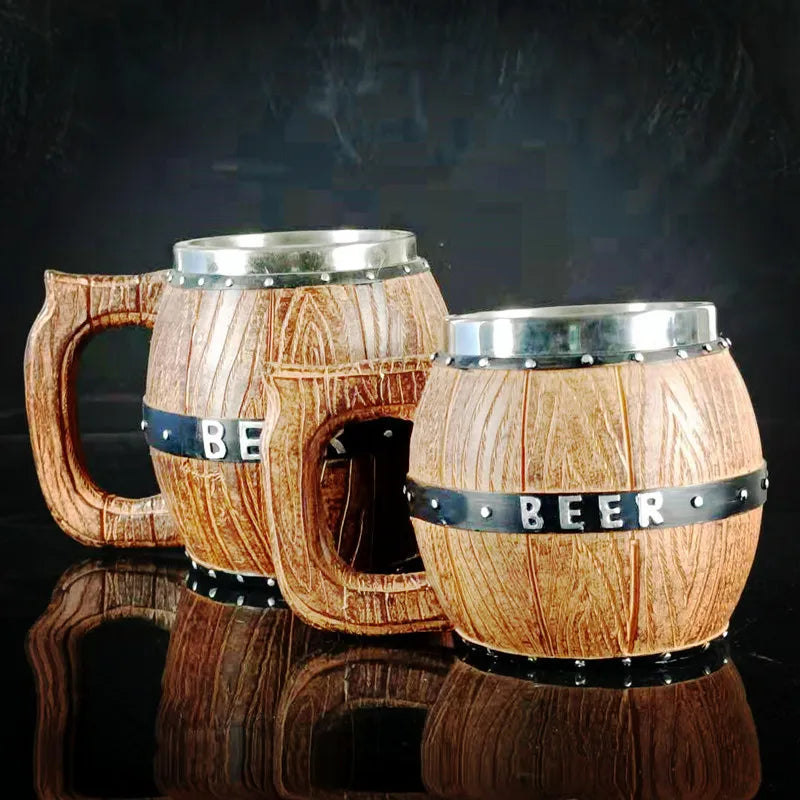 Boccale di birra in botte di legno tedesco in acciaio inossidabile