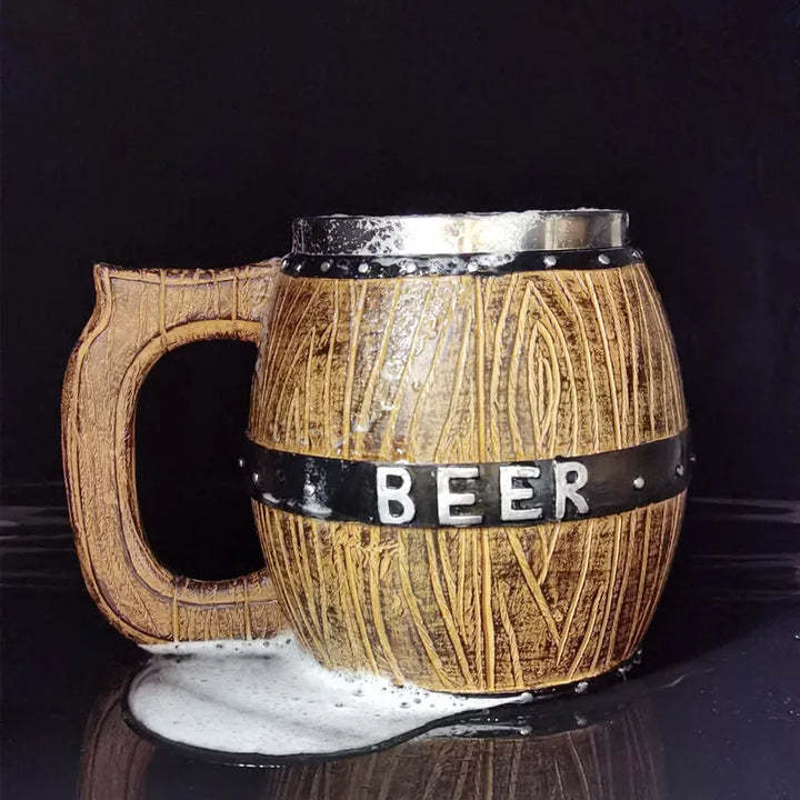 Boccale di birra in botte di legno tedesco in acciaio inossidabile