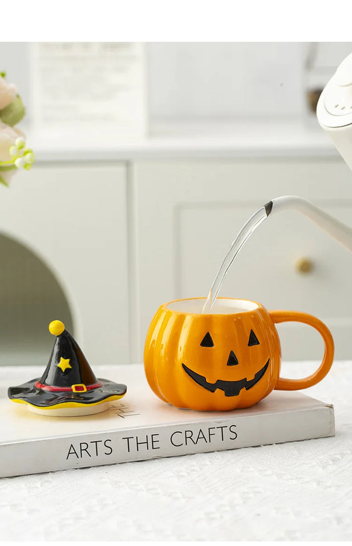 Divertenti tazza in ceramica Zucca con coperchio