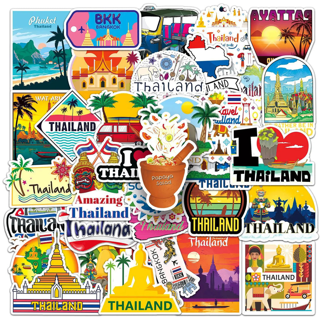 10/30/50PCS Thailand Travel Scenery Cartoon Stickers DIY Laptop Luggage Skateboard Graffiti Decals Fun for Kid Gift - Gufetto Brand 
